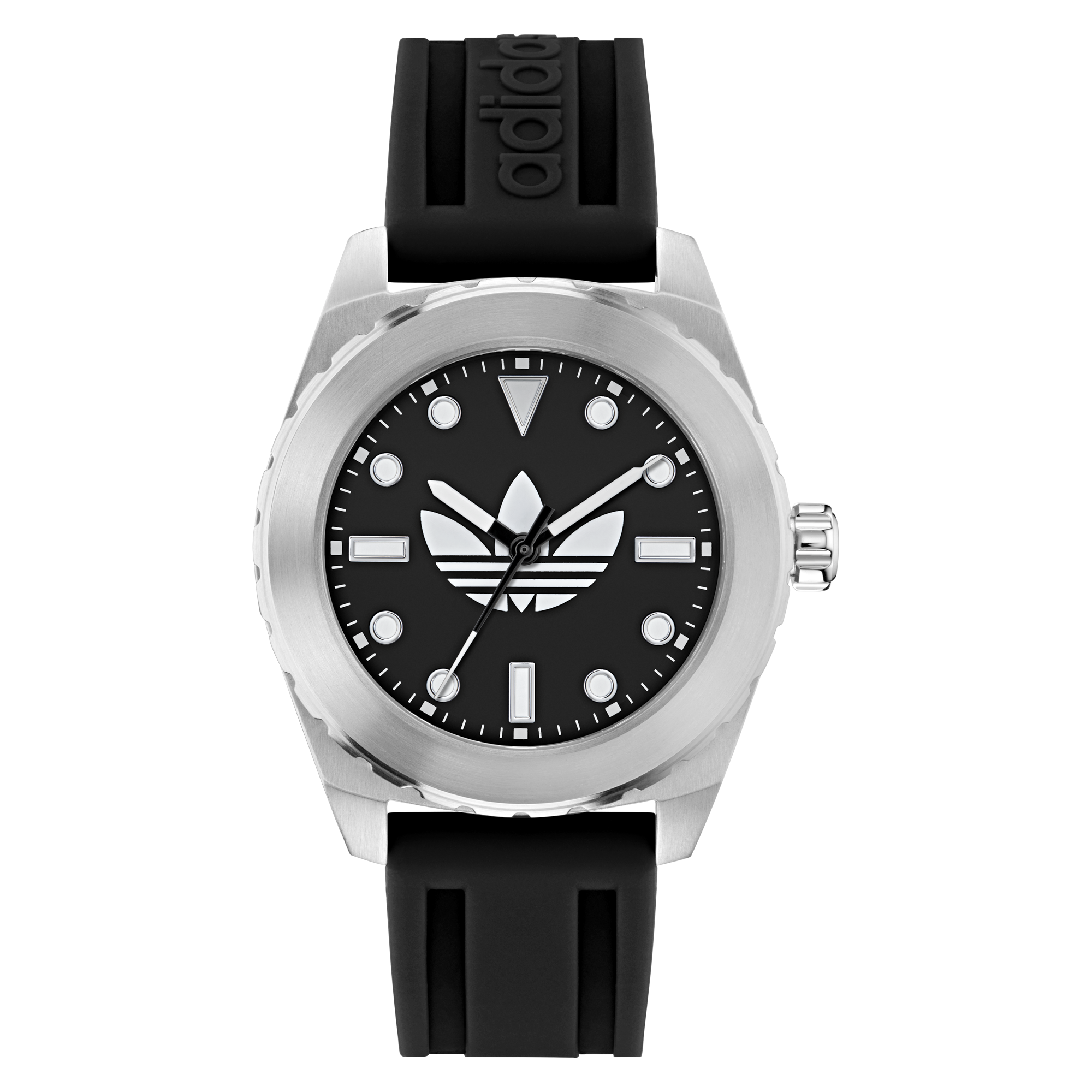 adidas men watch black silicone strap silver case