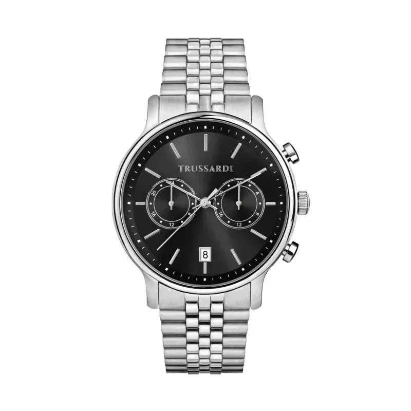 TRUSSARDI γυναικείο ρολόι με πράσινο sunburst καντράν, ασημί στεφάνη και κρύσταλλοι γύρω από το καντράν