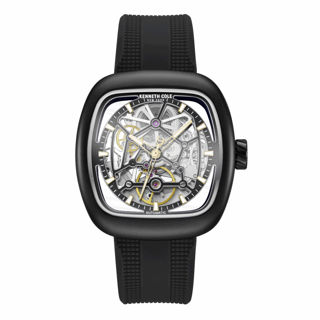 Kenneth Cole ανδρικό ρολόι μαύρο silicone με skeleton μηχανισμό
