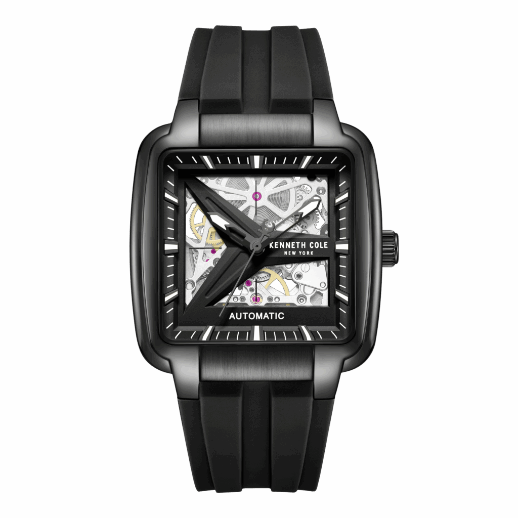 Kenneth Cole ανδρικό ρολόι μαύρο silicone με skeleton μηχανισμό