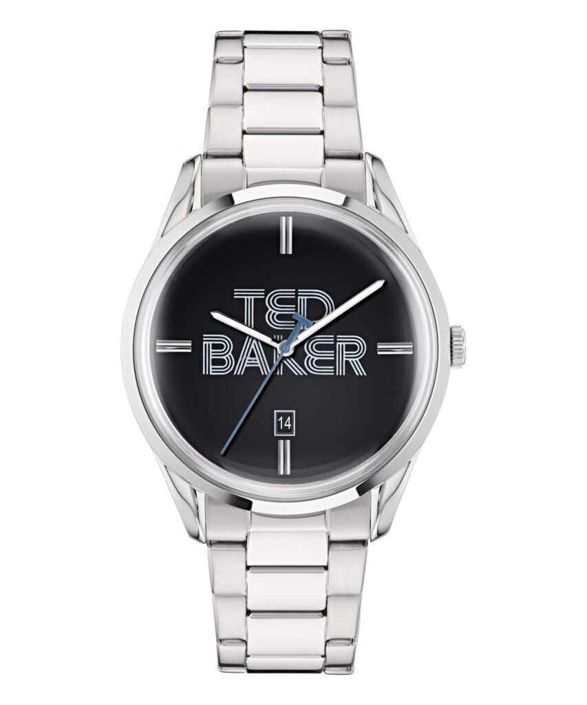 Ted Baker ανδρικό ρολόι με ασημί μπρασελέ και μαύρο καντράν