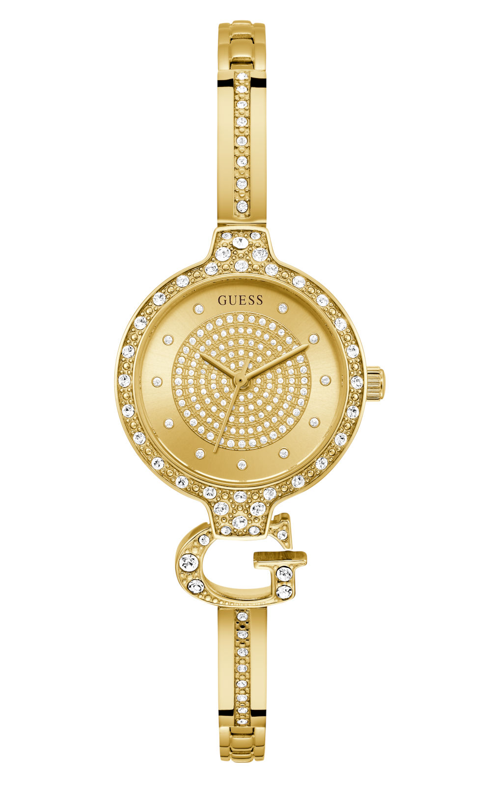 GUESS Giselle Gold γυναικείο ρολόι με χρυσό βραχιόλι και κρυσταλλικές λεπτομέρειες