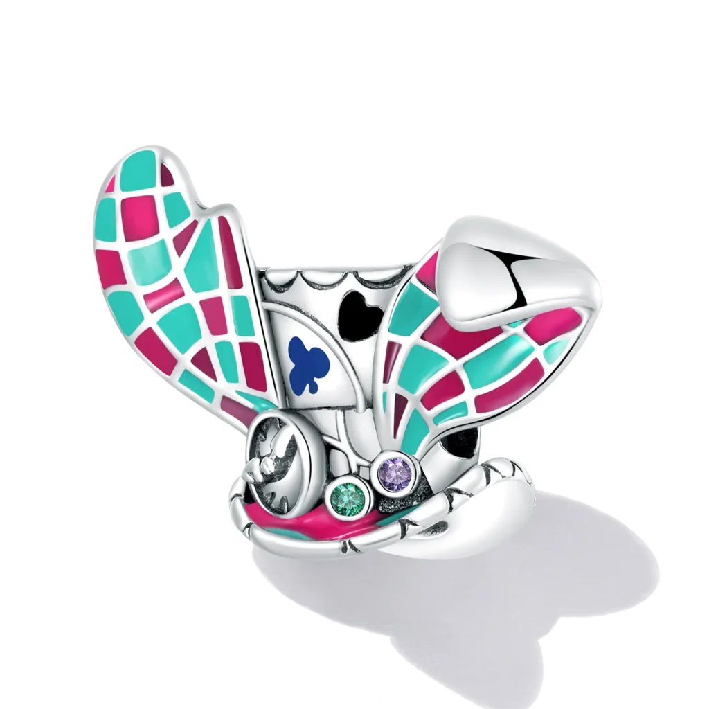 Ασημένιο charm 925 με λαγουδάκι αυτάκια και enamel επικάλυψη από Alice in Wonderland