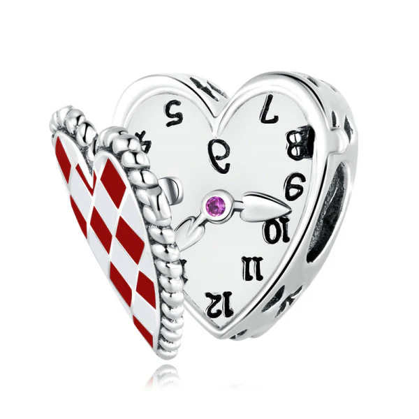 Ασημένιο charm 925 με σχέδιο καρδιάς ρολογιού από Alice in Wonderland, διακοσμημένο με κρύσταλλο