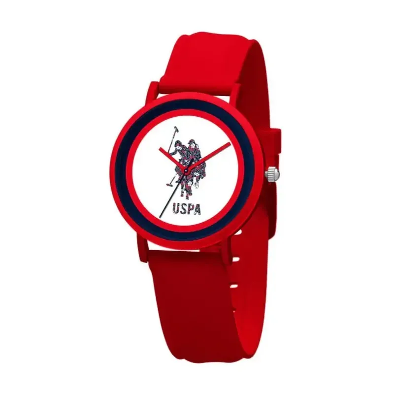 U.S. Polo Assn. Παιδικό Ρολόι με Κόκκινο Καουτσούκ Λουράκι και Λευκό Καντράν