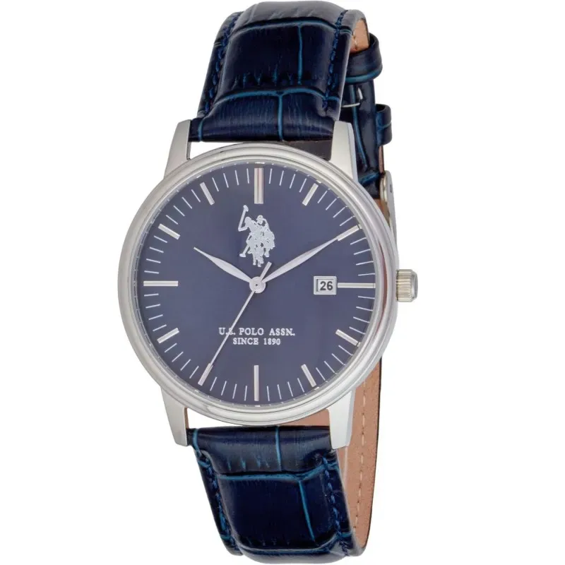 U.S. POLO ASSN WATCH MEN MILES BLUE LEATHER STRAP