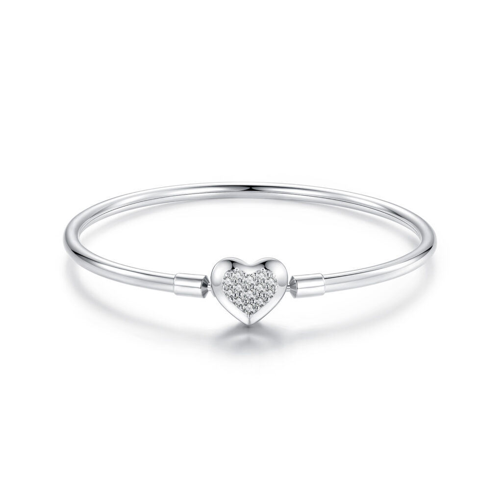 ΑΣΗΜΕΝΙΟ ΒΡΑΧΙΟΛΙ (925) Bracelet heart bangle with zirgons