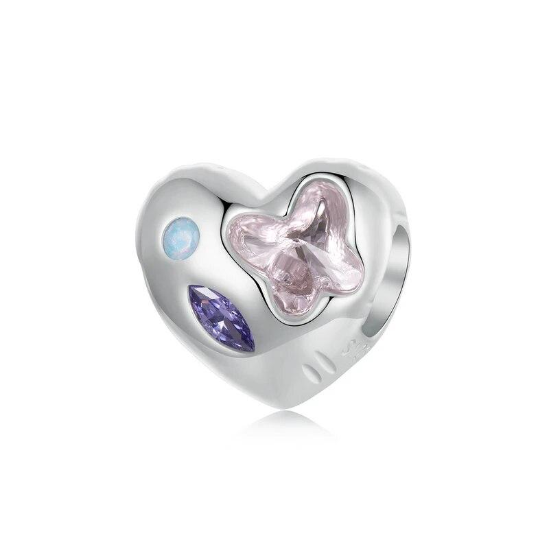 ΑΣΗΜΕΝΙΟ CHARM (925) Heart with pink butterfly