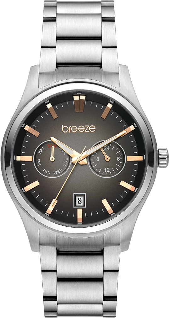 Ανδρικό ρολόι BREEZE Renegade με καφέ καντράν και ασημί μπρασελέ από ανοξείδωτο ατσάλι