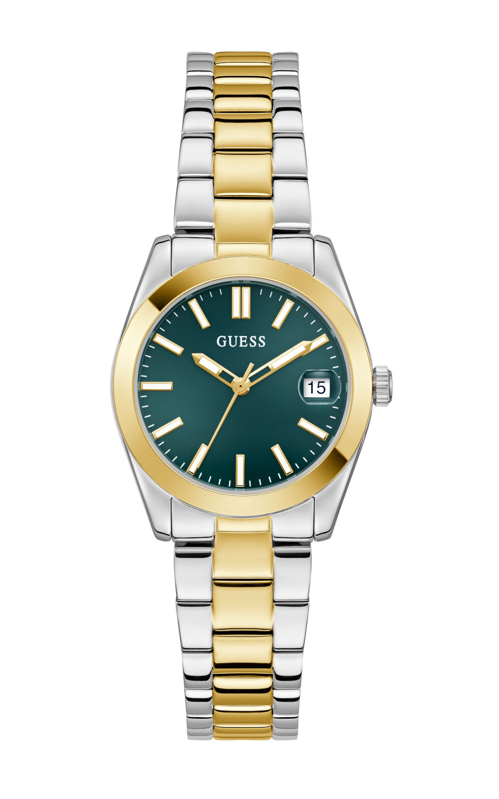GUESS Woman Watch Alice Green Two Tone Stainless Steel Bracelet