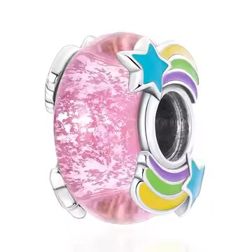 Ασημένιο charm 925 με rainbow drop σχέδιο, ολογραφική επιφάνεια και glitter για charm βραχιόλια