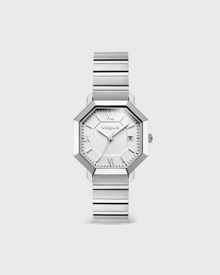 Γυναικείο ρολόι Vogue Ines Silver με οκταγωνική κάσα και ασημί μπρασελέ από ανοξείδωτο ατσάλι.