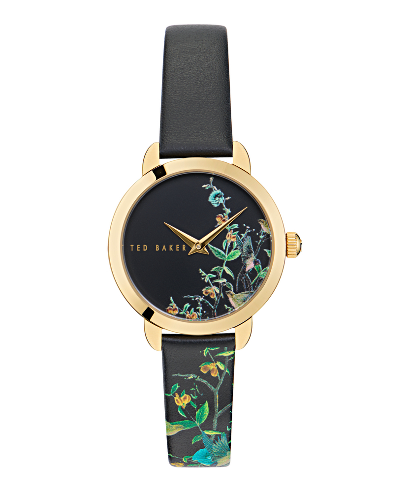 TED BAKER WATCH BLACK FLOWER LEATHER STRAP