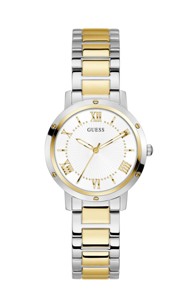 Γυναικείο ρολόι GUESS Dawn GW0404L2 με δίχρωμο μπρασελέ και λευκό καντράν