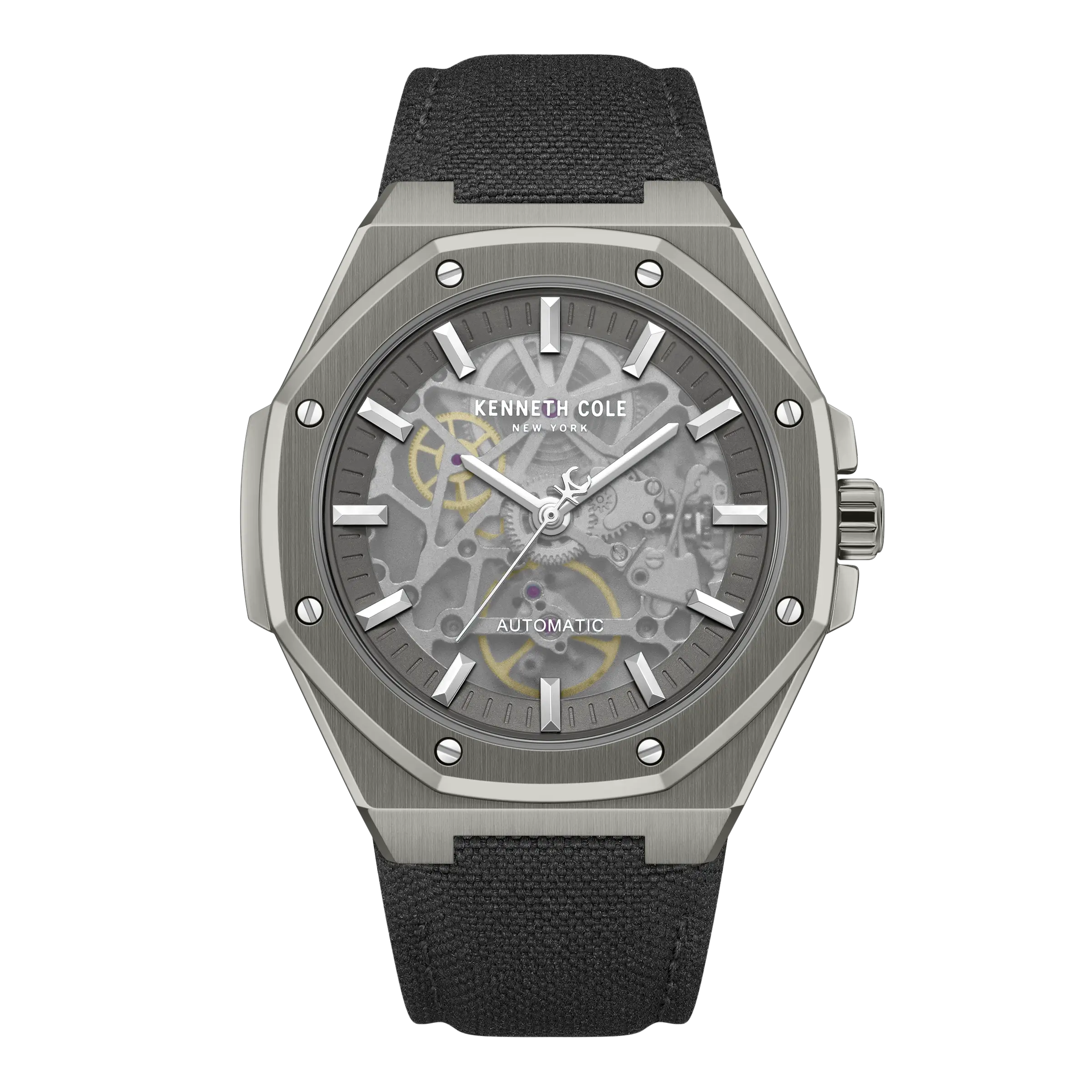 KENNETH COLE NEW YORK MEN AUTOMATIC WATCH BLACK NYLON STRAP