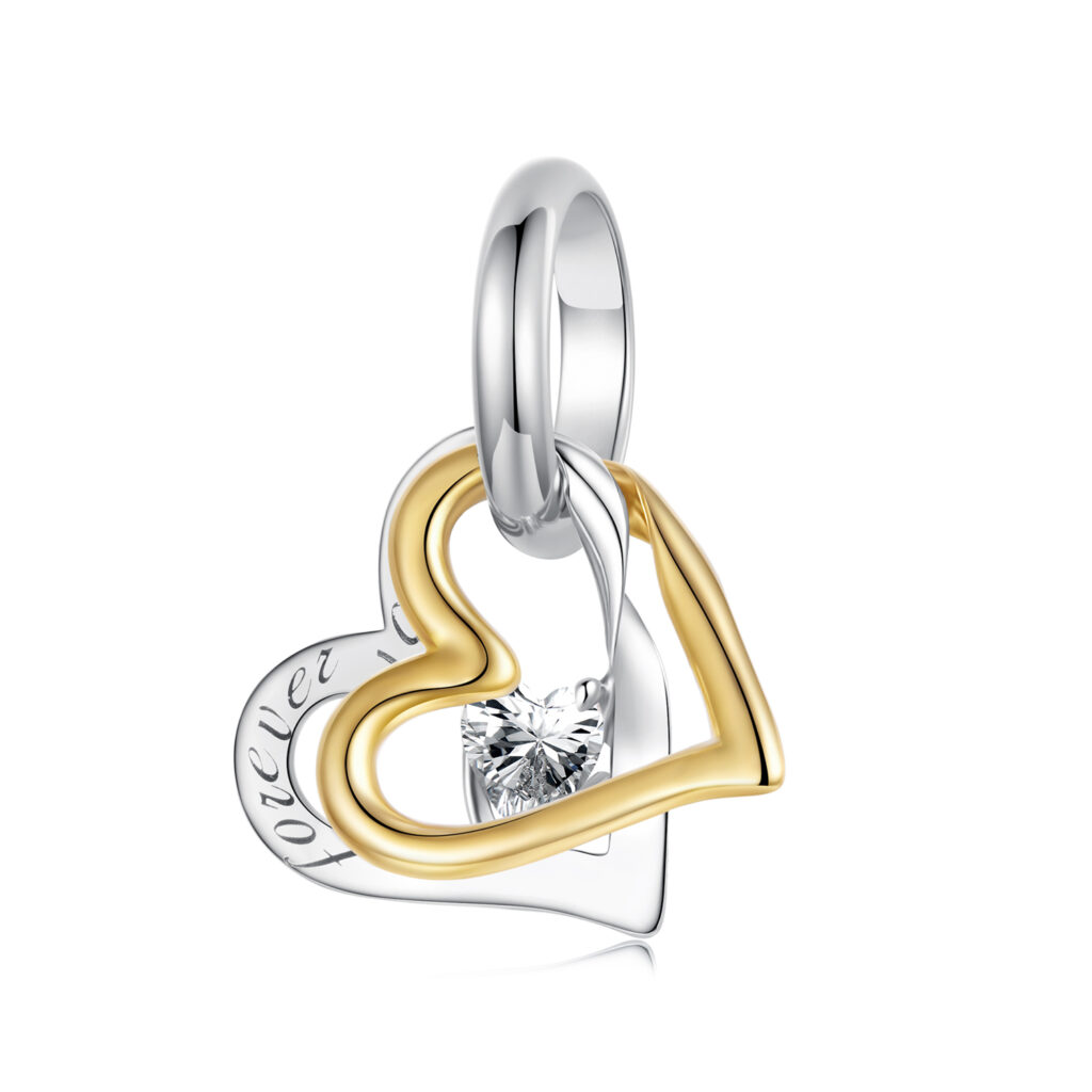 Ασημένιο Charm 925 Διπλή Καρδιά Gold & Silver | ΔΑΣΚΑΛΑΚΗΣ