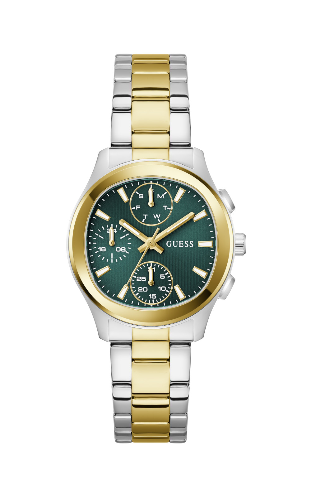 Γυναικείο ρολόι GUESS Birdie GW1031L6 με δίχρωμο μπρασελέ και πράσινο καντράν