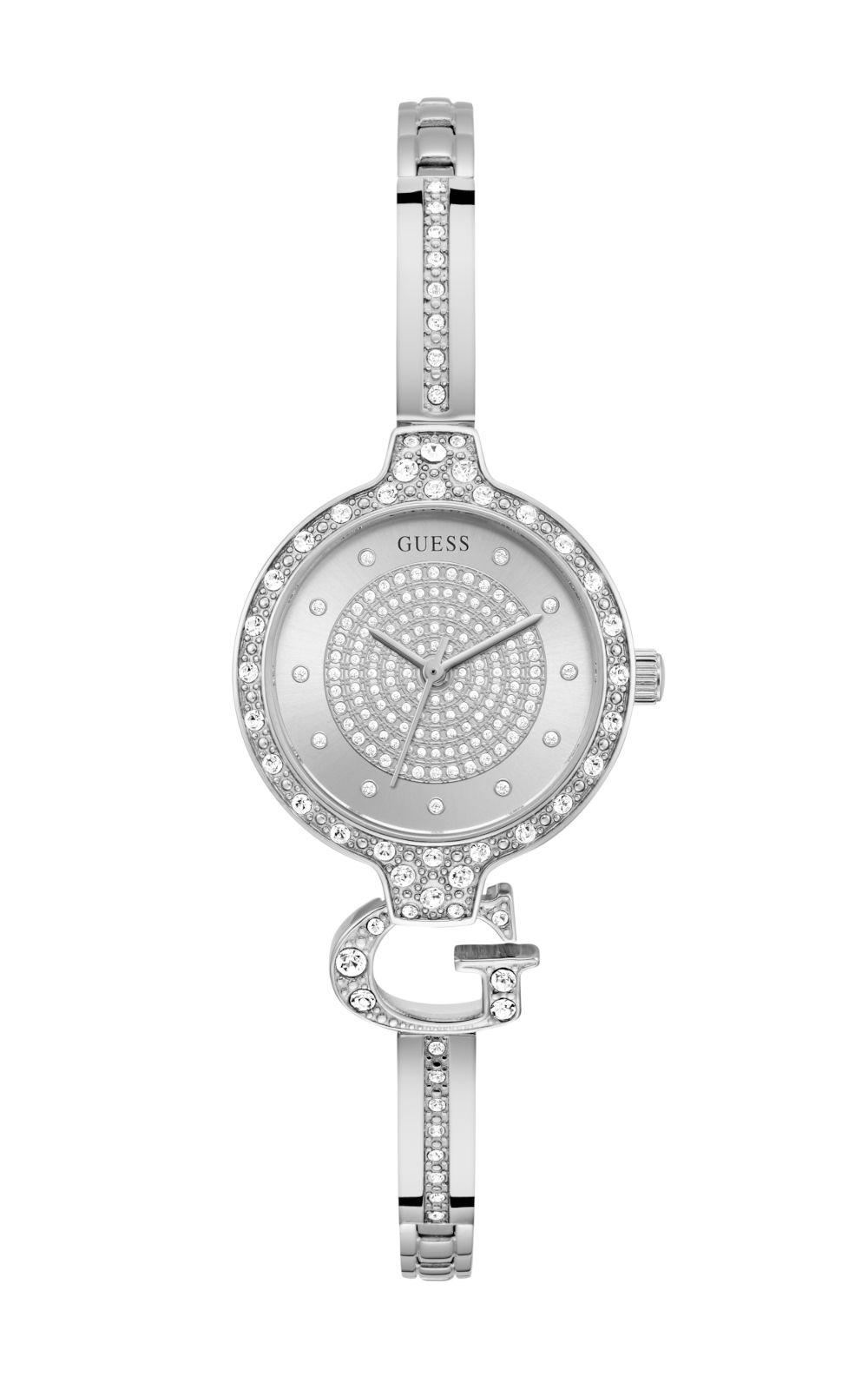 Κομψό γυναικείο ρολόι GUESS Giselle GW0929L1 με ασημί μπρασελέ και κρύσταλλα