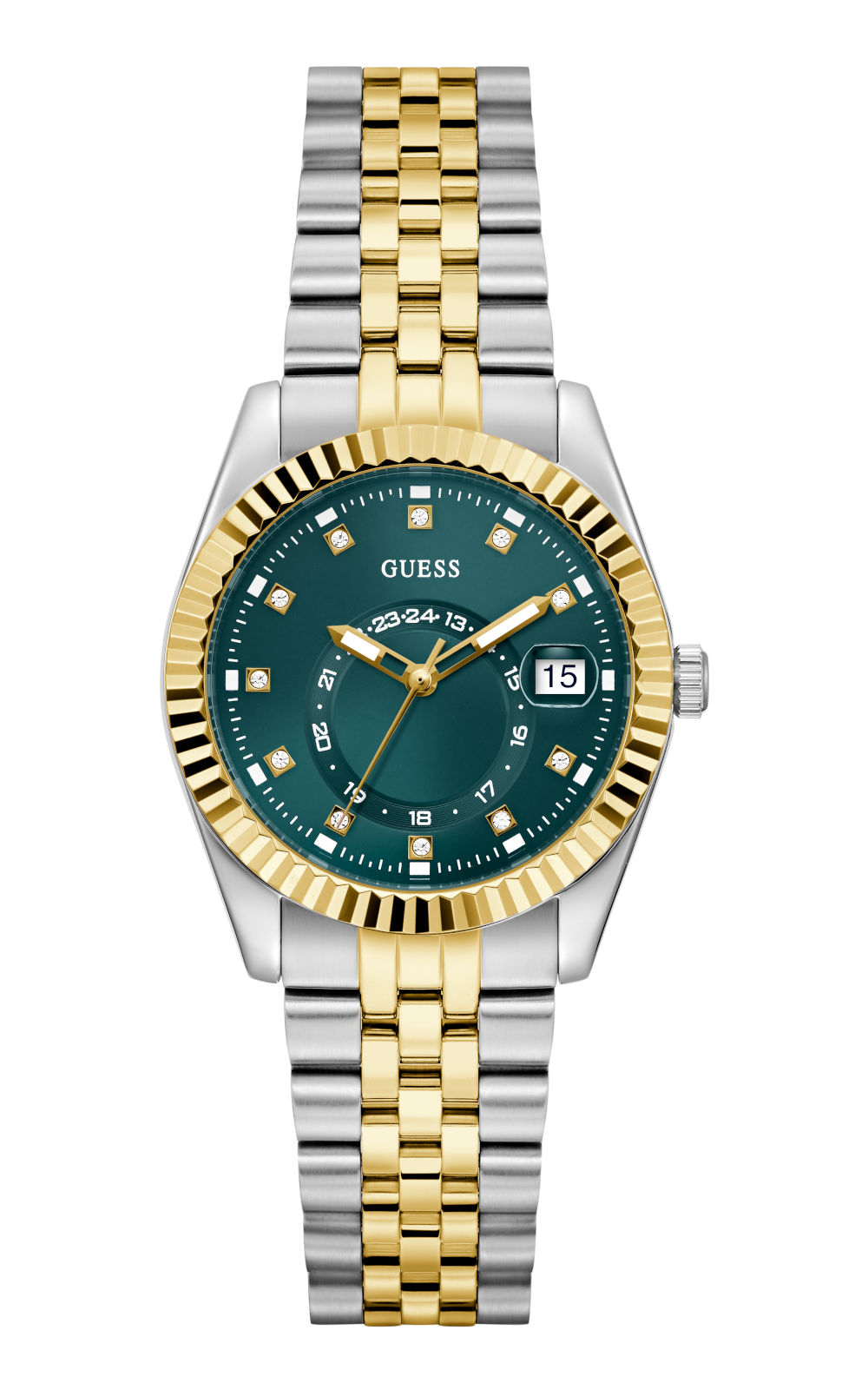 Γυναικείο ρολόι GUESS Jada GW0936L3 από ανακυκλωμένο ατσάλι με πράσινο καντράν και κρύσταλλα