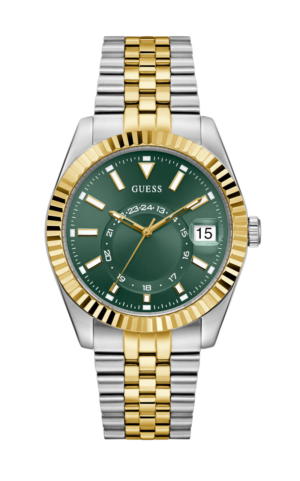 Γυναικείο ρολόι GUESS Jaden GW0977G4 με πράσινο καντράν και δίχρωμο μπρασελέ