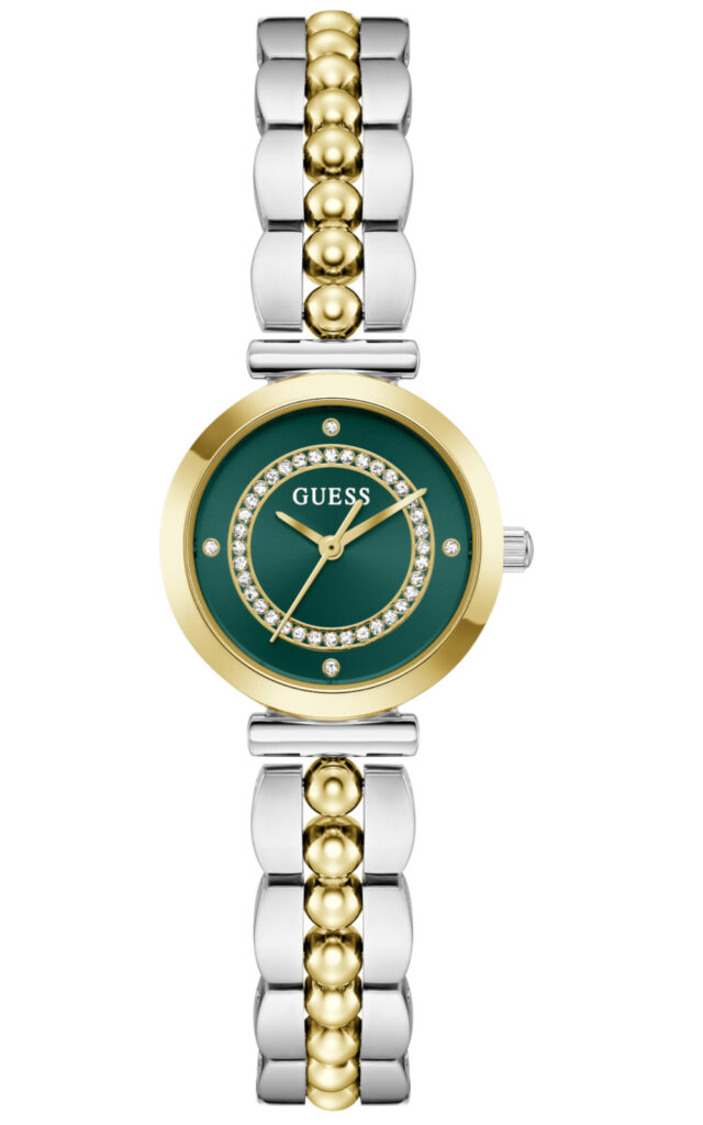 Γυναικείο ρολόι GUESS Leena GW0994L3 από δίχρωμο ανακυκλωμένο ατσάλι και πράσινο καντράν
