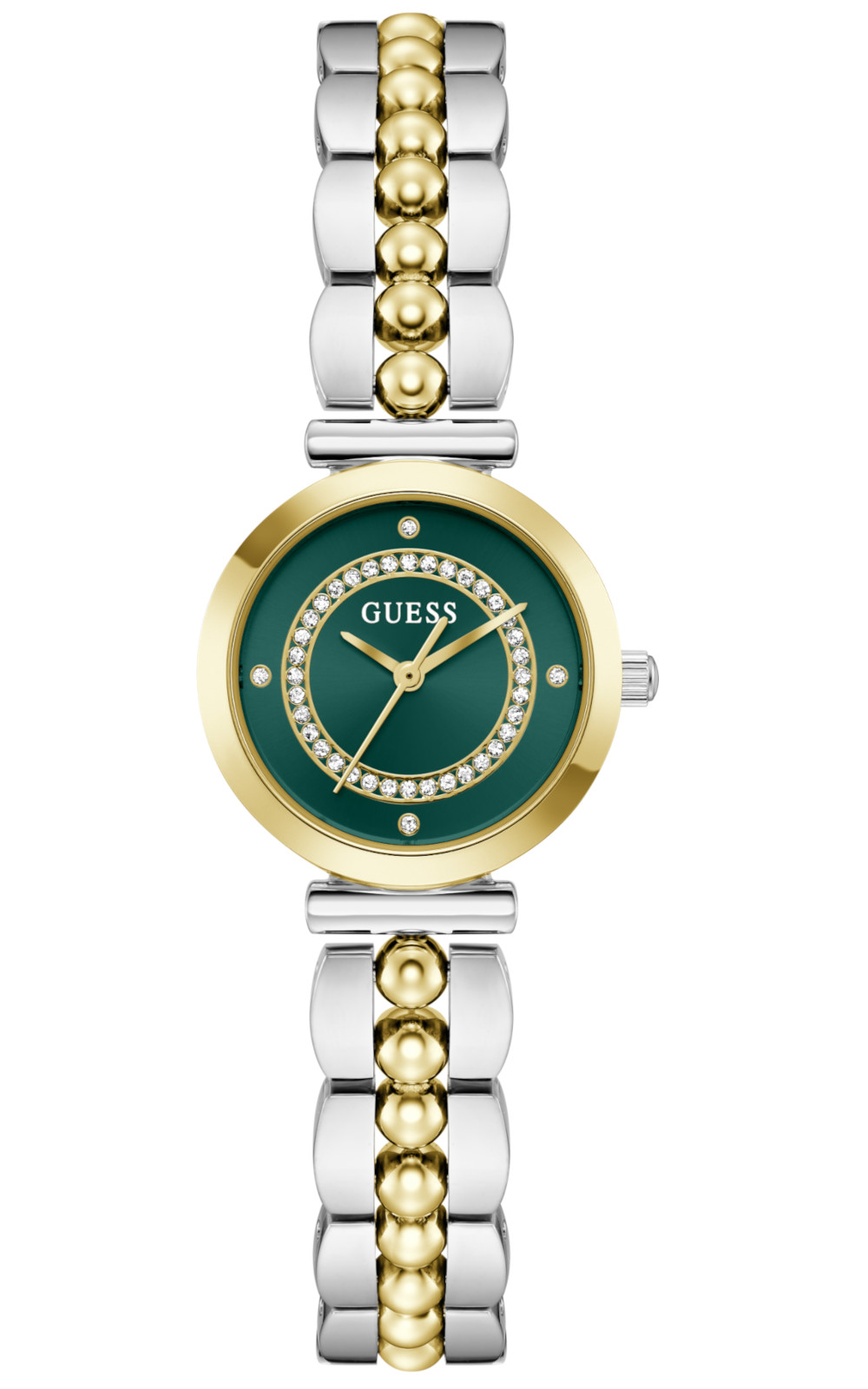 Γυναικείο ρολόι GUESS Leena GW0994L3 από δίχρωμο ανακυκλωμένο ατσάλι και πράσινο καντράν