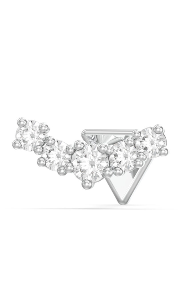 Μονό ατσάλινο σκουλαρίκι Guess Piercing Studio με πέτρες ζιργκόν και τριγωνικό λογότυπο