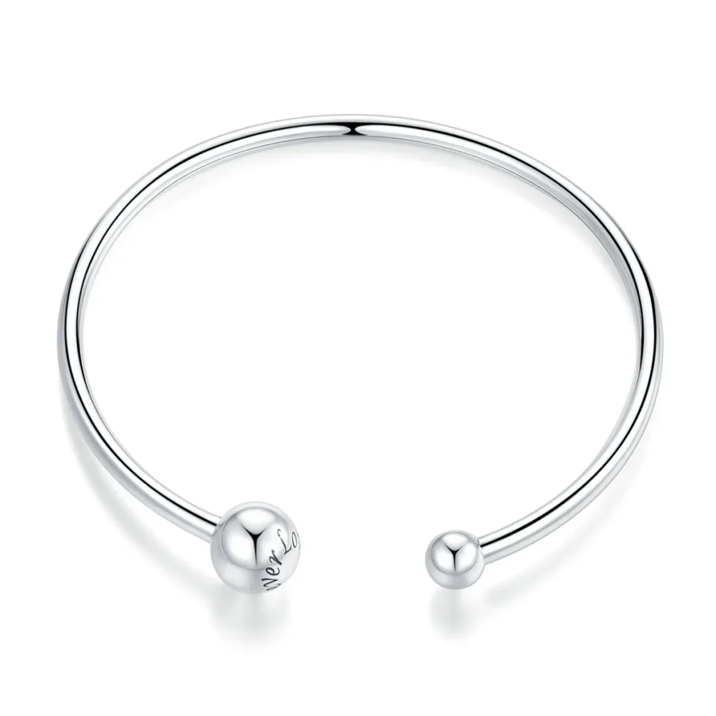 Γυναικεία ασημένια χειροπέδα 925 open bangle με μπίλιες σε minimal σχέδιο