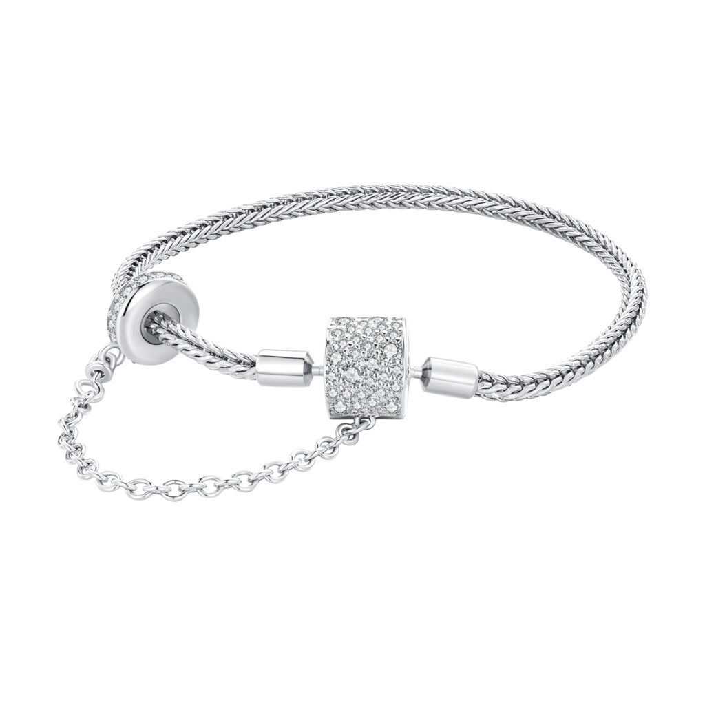 Γυναικείο ασημένιο βραχιόλι 925 snake chain με αλυσίδα ασφαλείας για charms