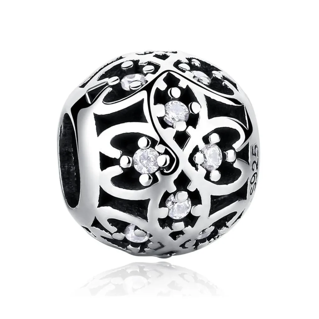 Χειροποίητο ασημένιο charm 925 με vintage filigree σχέδιο και λαμπερά ζιργκόν