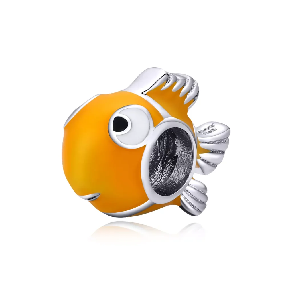 Χειροποίητο ασημένιο charm Nemo 925 με πορτοκαλί σμάλτο για βραχιόλι