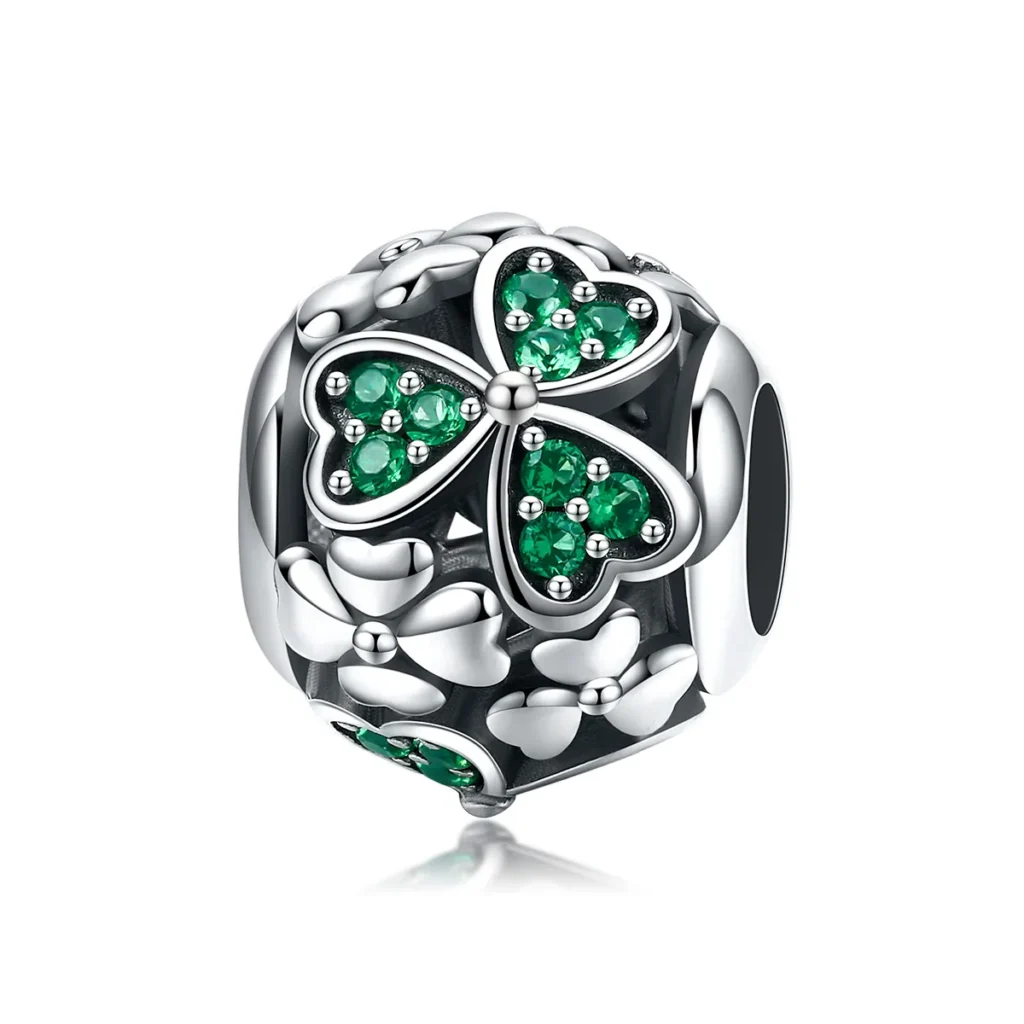 Ασημένιο charm 925 με πράσινο τριφύλλι σε οβάλ σχήμα για βραχιόλια