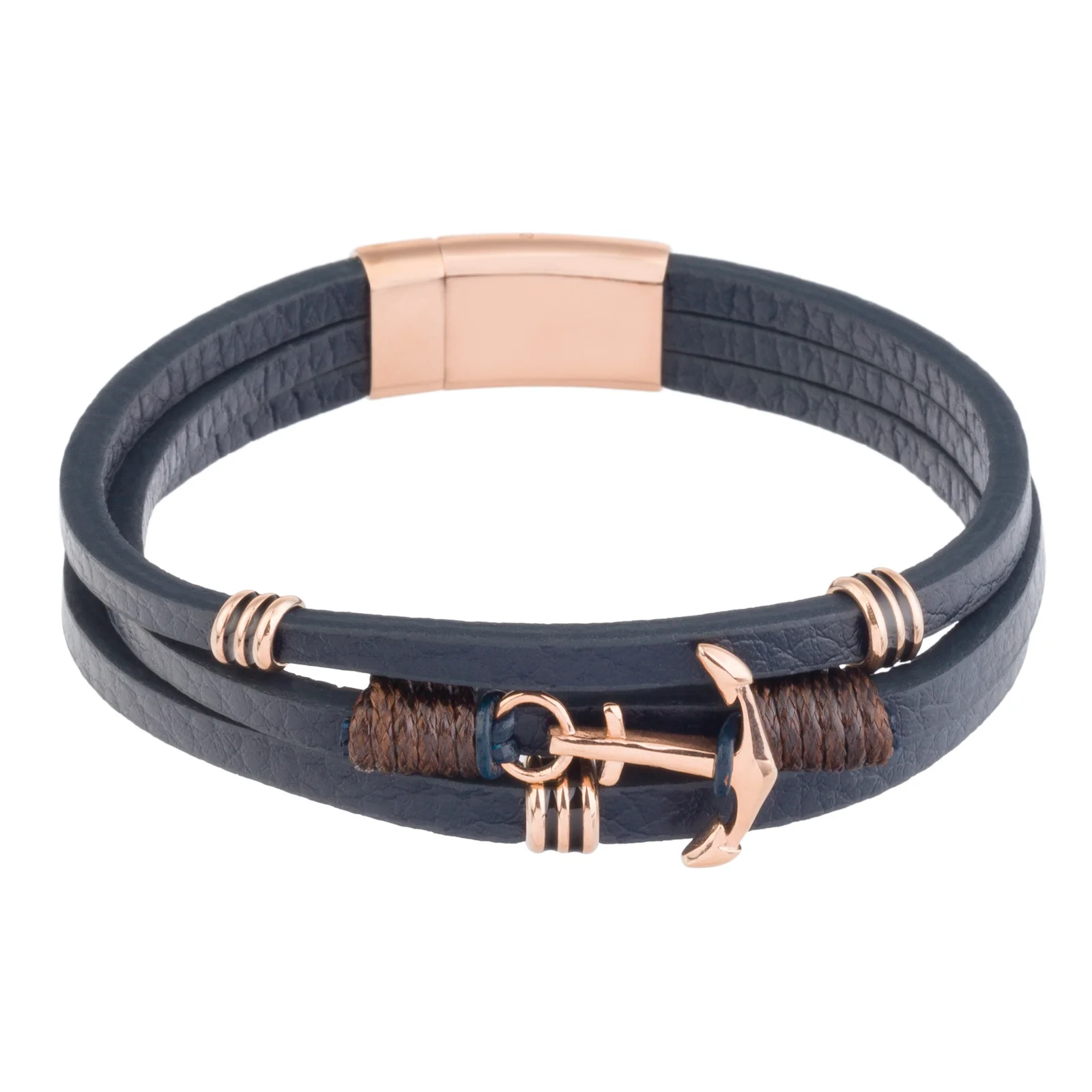 US.POLO ASSN ανδρικό βραχιόλι από μαύρο δέρμα και ανοξείδωτο ατσάλι rose gold