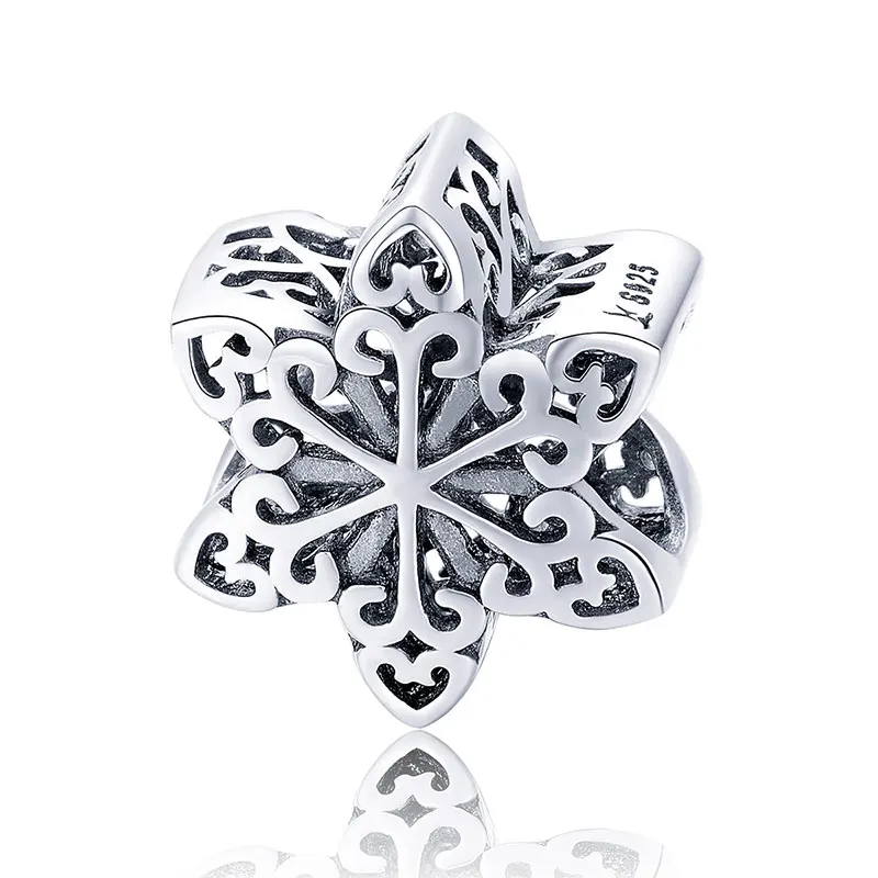 Χειροποίητο ασημένιο charm 925 με σχέδιο αστέρι και χιονονιφάδα για βραχιόλια