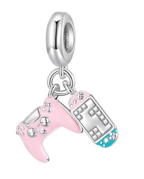 Ασημένιο κρεμαστό charm 925 σε σχήμα χειριστηρίου gaming με λεπτομέρειες σμάλτου