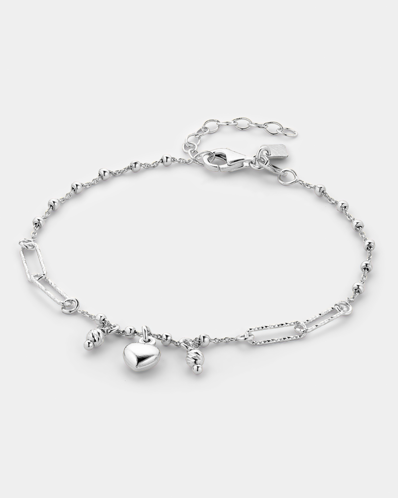Γυναικείο ασημένιο βραχιόλι 925 με charms και λευκή αλυσίδα VOGUE JEWELLS