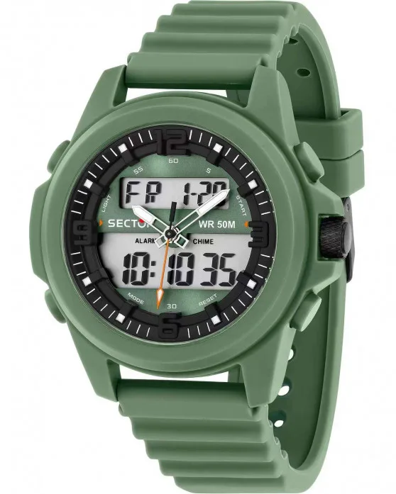 Ανδρικό αθλητικό ρολόι Sector EX-48 Dual Time Chronograph με πράσινο λουράκι σιλικόνης