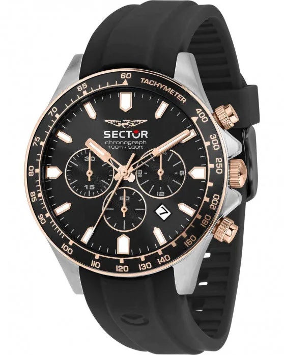 Ανδρικό ρολόι Sector 230 Chronograph με μαύρο λουράκι σιλικόνης και ατσάλινη κάσα