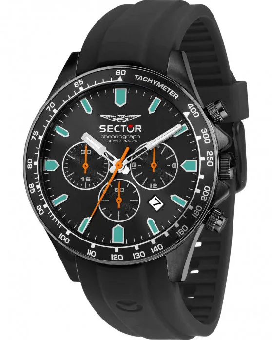 Ανδρικό ρολόι Sector 230 Chronograph με μαύρο λουράκι σιλικόνης και ατσάλινη κάσα